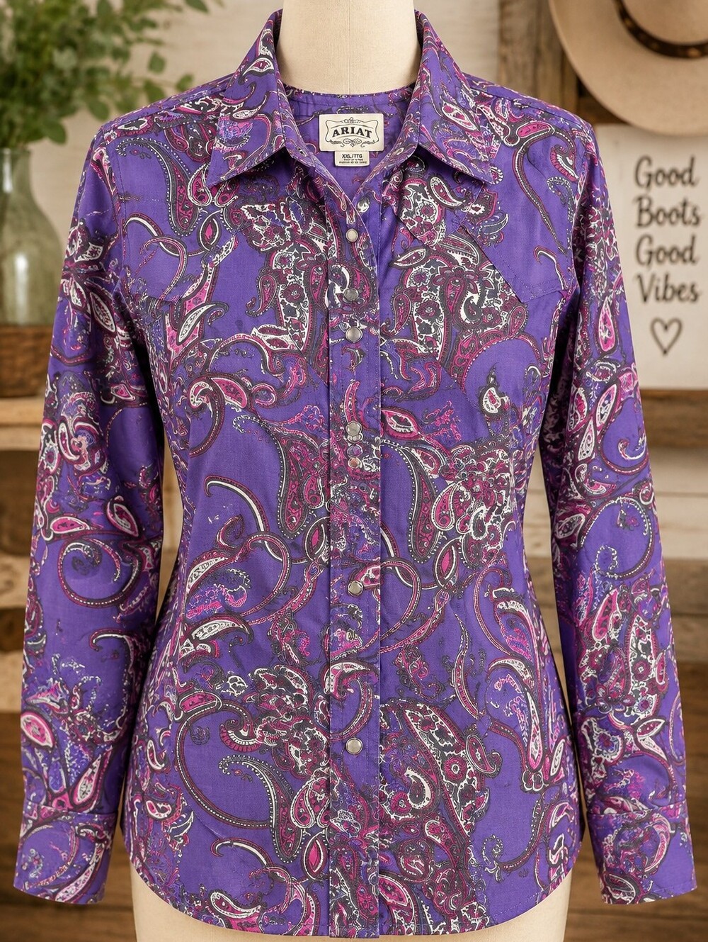 Ariat Women's Purple Paisley Western Pearl Snap Shirt XXL